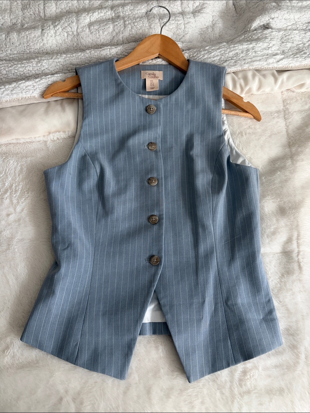 Camille La Vie Light Blue Pinstripe Sleeveless Vest